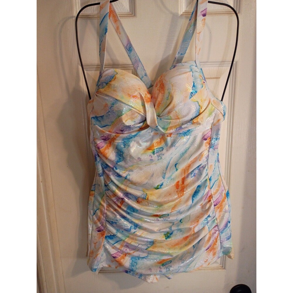 Amazon 1 PC Swimsuit Multicolor Metallic Threading Sz L Tummy Control Ruching